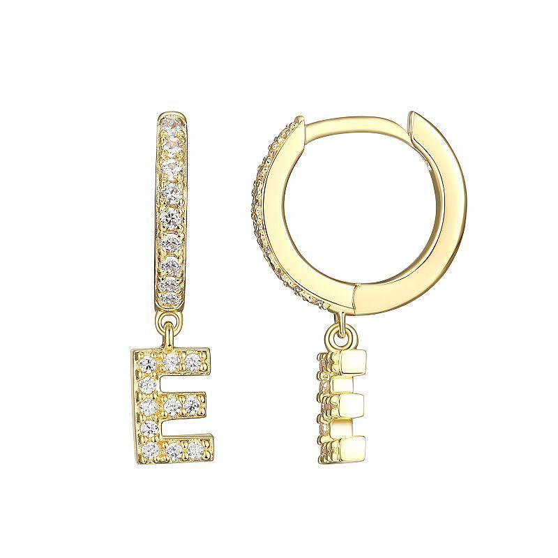 18k Gold Over Silver Cubic Zirconia Initial Hoop Earrings, Womens Product Image