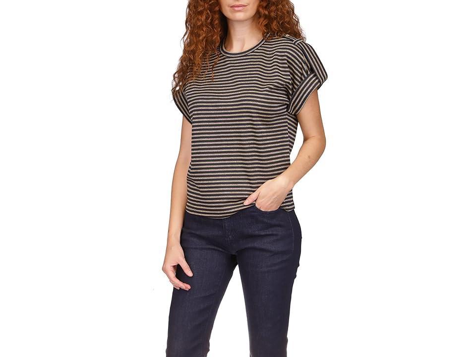 MICHAEL Michael Kors Stripe Snap Epaulette T-Shirt (Midnight Blue/Gold) Women's Clothing Product Image