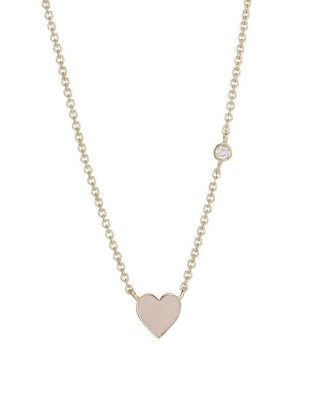 Womens 14K Yellow Gold, Diamond & Enamel Mini Heart Pendant Necklace Product Image