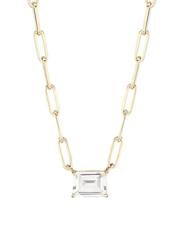 Womens 14K Yellow Gold & White Topaz Paper Clip Link Chain Necklace Product Image