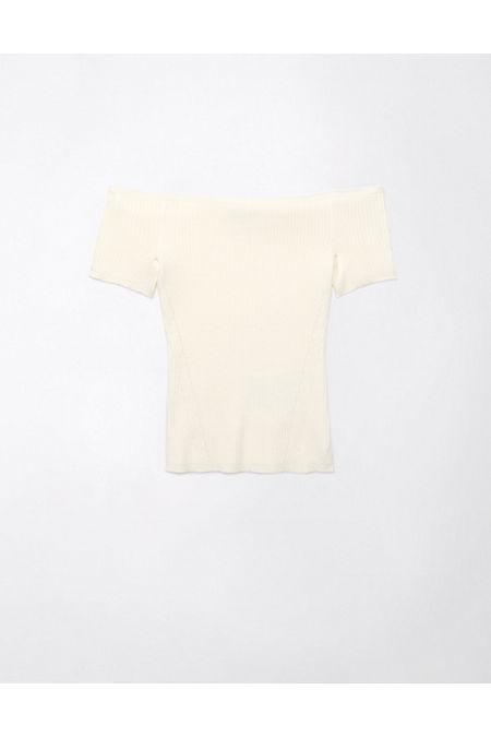 AE Cropped Ribbed Off-The-Shoulder Top Womens Product Image