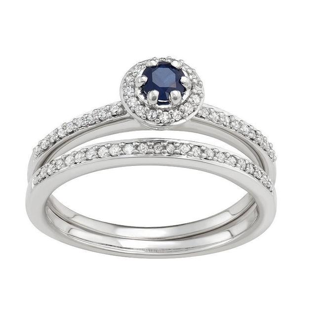 10k White Gold 1/3 Carat T.W. Diamond & Gemstone Halo Engagement Ring Set, Womens Blue Blue Product Image