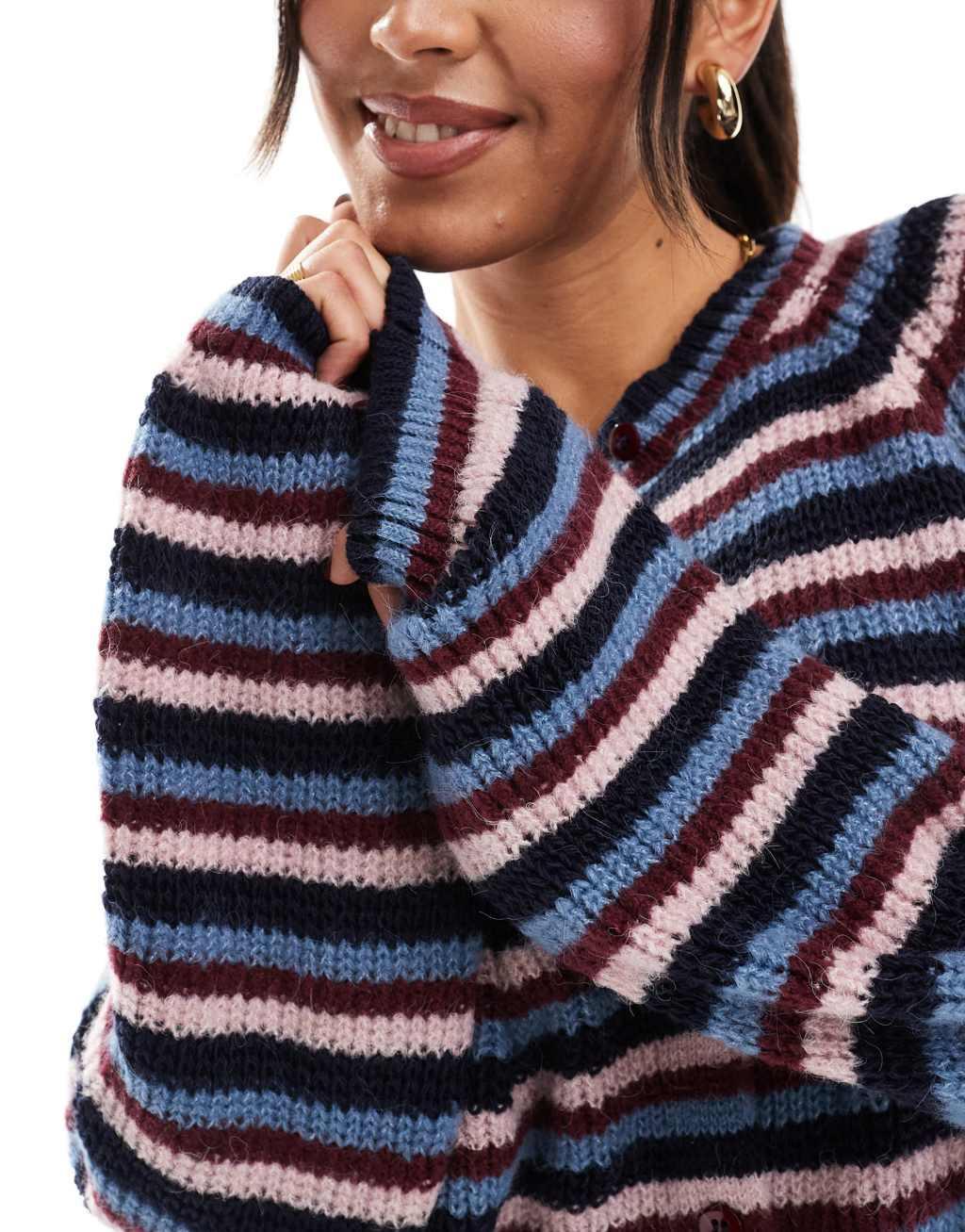 ASOS DESIGN oversized sweater in burgundy and navy stripe Product Image