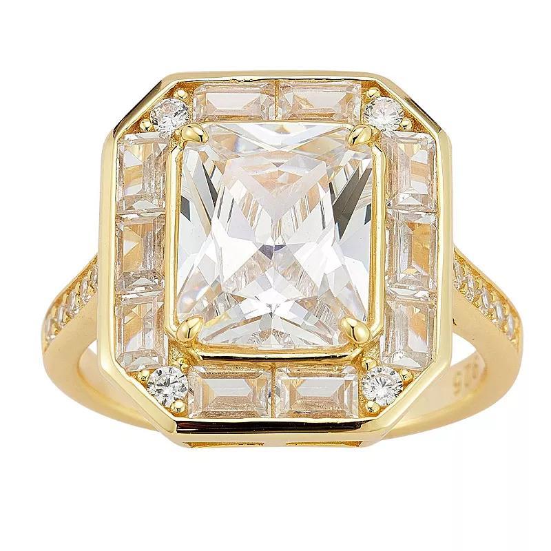 Sunkissed Sterling 14k Gold Over Silver Cubic Zirconia Halo Ring, Womens Gold Tone Product Image