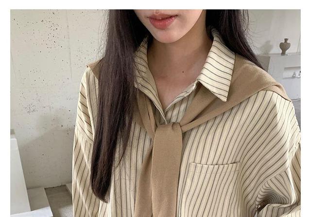 Mock Two-Piece Long-Sleeve Striped Shirt Product Image