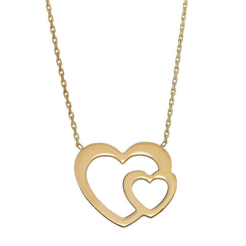 10k Gold Double Heart Necklace, Womens Yellow Product Image