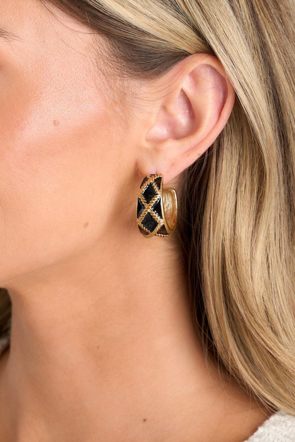 Shadow Luxe Black & Gold Hoop Earrings Product Image