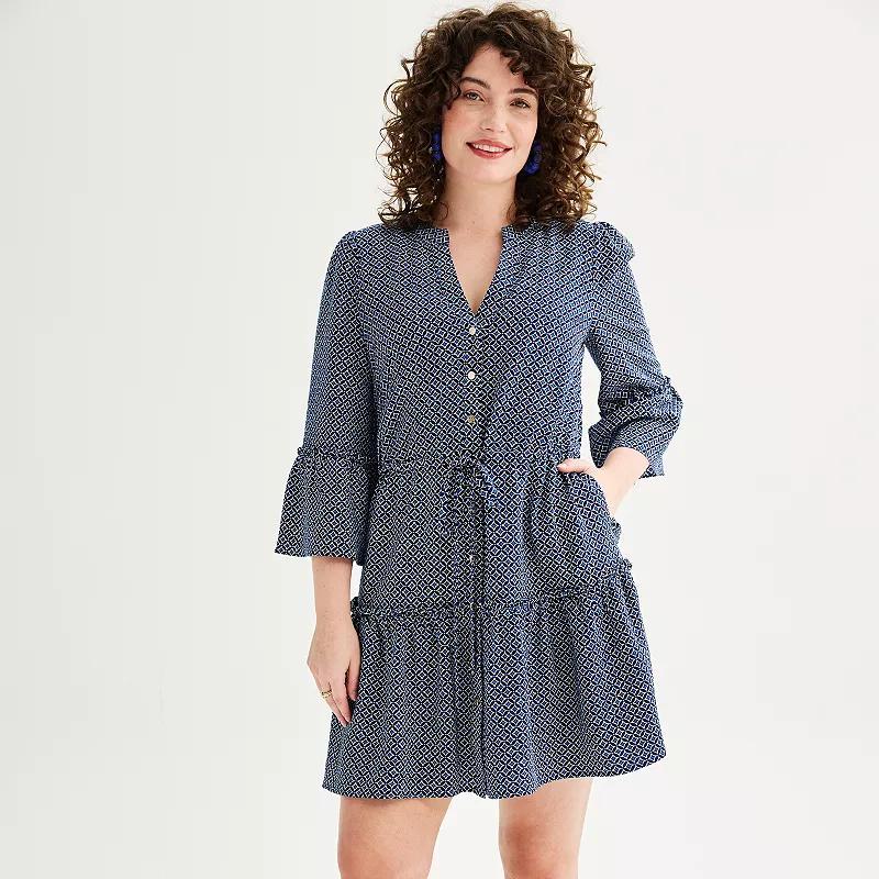 Womens Draper James Button Front Mini Dress Blue Geo Product Image