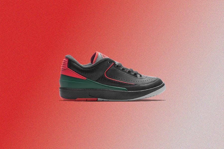 Air Jordan 2 Retro Low 'Christmas' - Black/Fire Red/Cement Grey Male Product Image