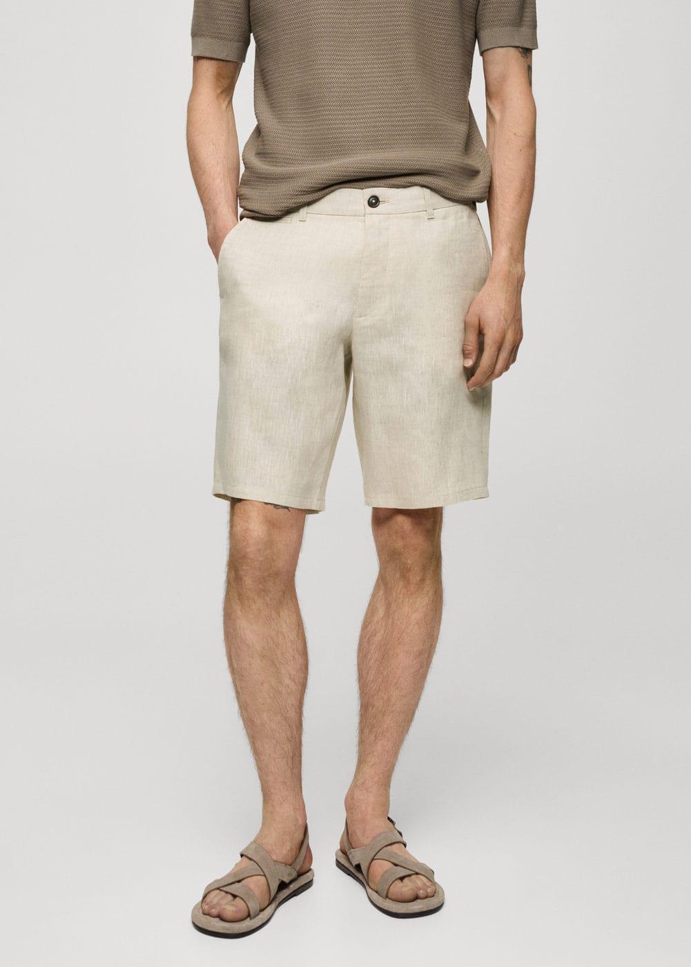 MANGO MAN - Slim fit 100% linen Bermuda shorts ecruMen Product Image