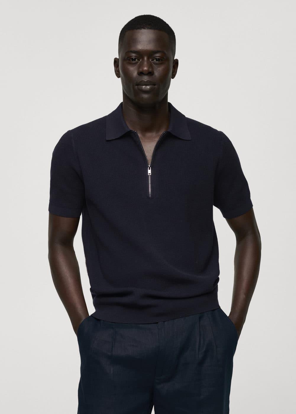 MANGO MAN - Knitted polo shirt with zip dark navyMen Product Image