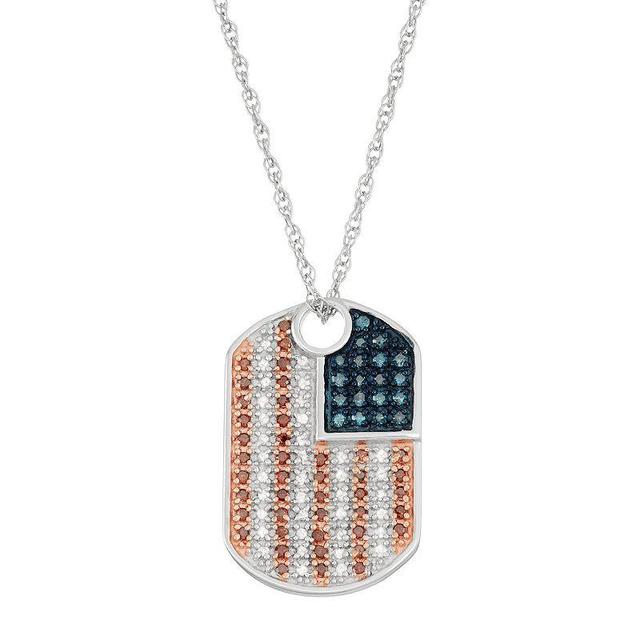 Jewelexcess Sterling Silver 1/3 Carat T.W. Red, White & Blue Diamond Dog Tag Necklace, Womens Multicolor Product Image