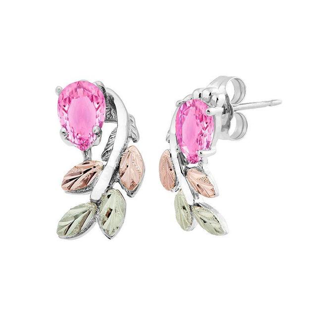 Black Hills Gold Tri-Tone Pink Cubic Zirconia Stud Earrings in Sterling Silver, Womens Product Image