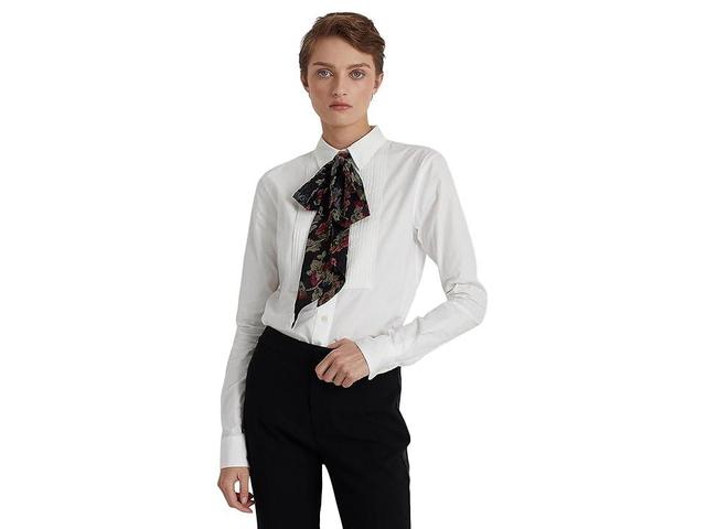 Lauren Ralph Lauren Pin Tucked Cotton Broadcloth Shirt Women's Clothing Product Image