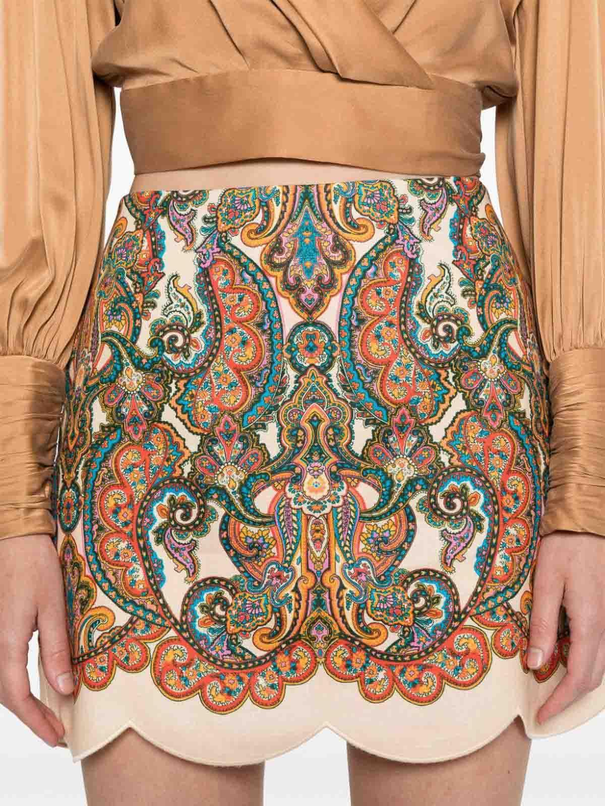 ZIMMERMANN High Waist Linen Mini Skirt With Paisley Print In Multicolour Product Image