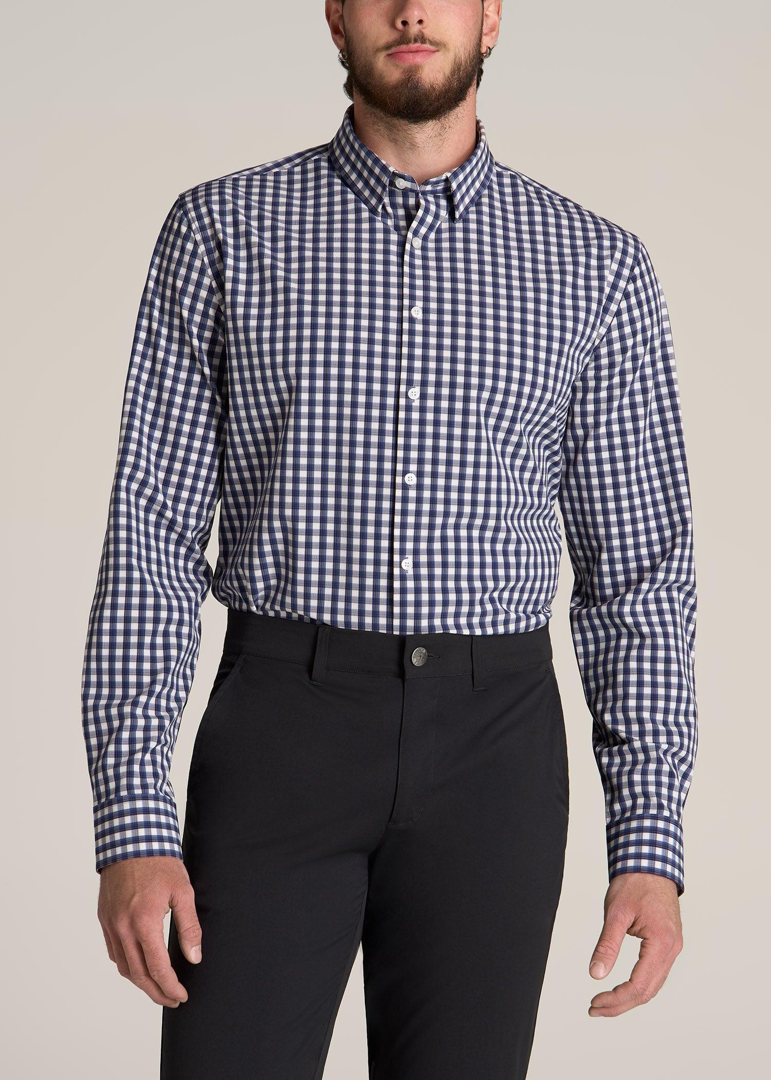 Traveler Stretch Dress Shirt for Tall Men in Blue and White Gingham Product Image