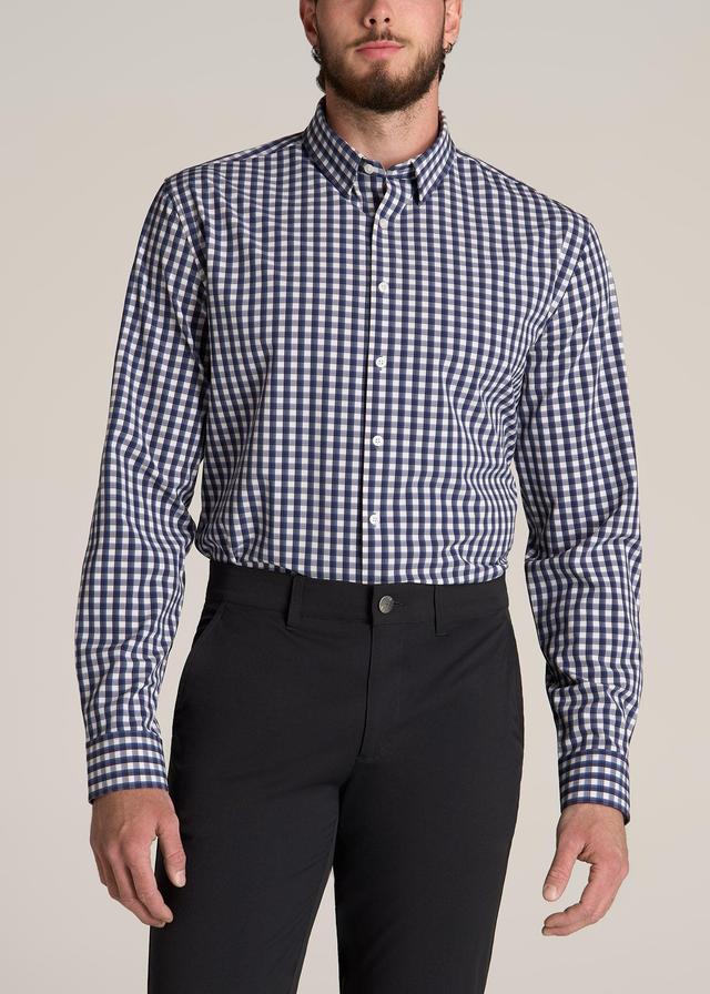 Traveler Stretch Dress Shirt for Tall Men in Blue and White Gingham Male Product Image