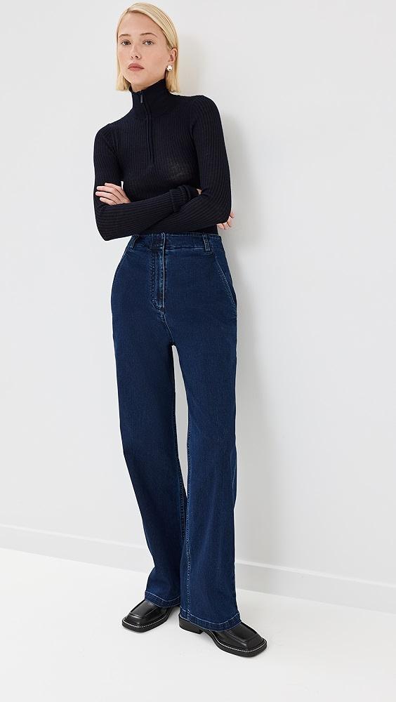 Tibi Feather Weight Ribbed Turtleneck Zip Up Sweater | Shopbop Product Image