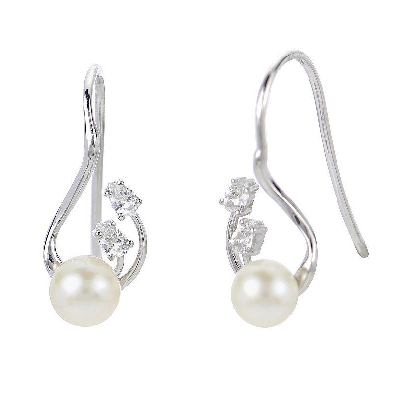 PearLustre by Imperial Sterling Silver Freshwater Cultured Pearl & Lab-Created White Sapphire Drop Earrings, Womens Product Image