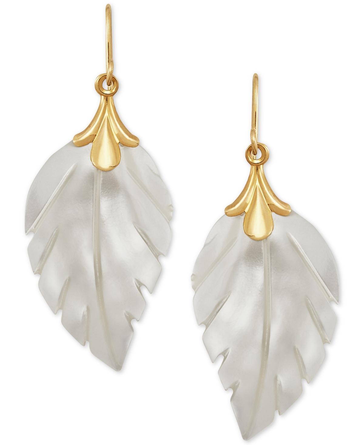 10k Gold Jadeite Jade Leaf Earrings, Womens Product Image