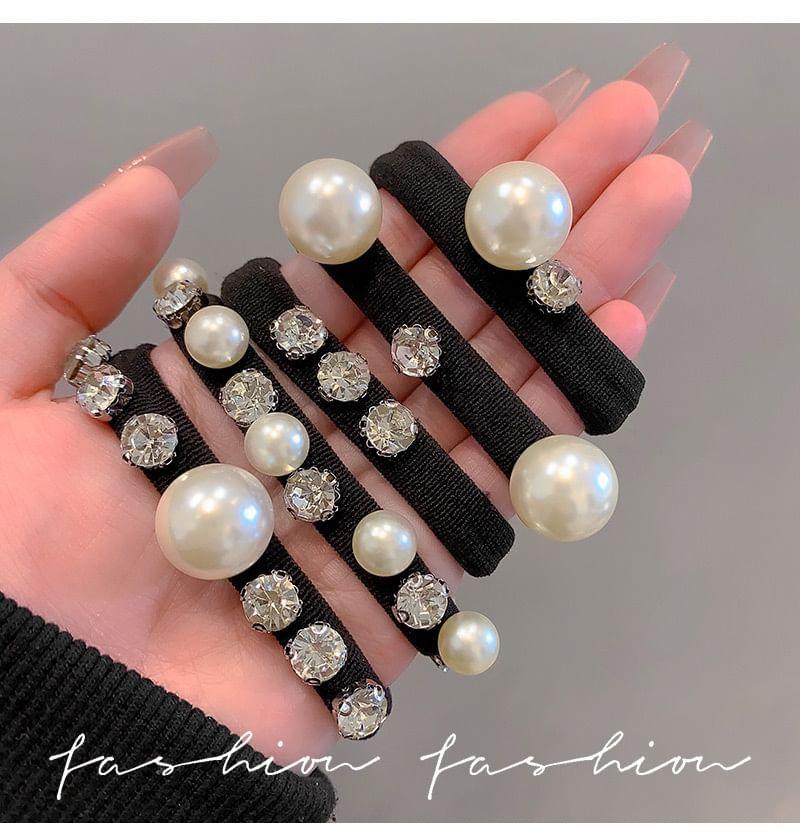 Set of 5: Faux Pearl Rhinestone Hair Tie Product Image