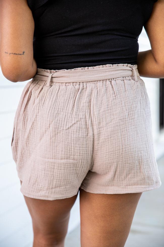 When You Believe Taupe Belted Gauze Shorts FINAL SALE Product Image