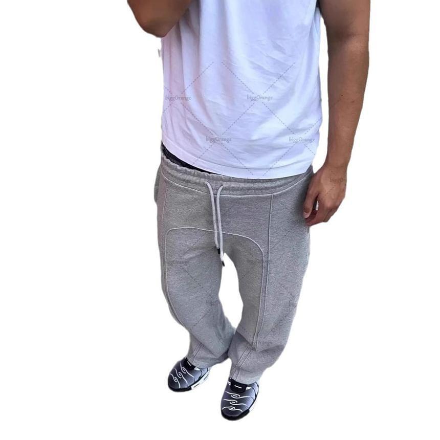 Drawstring Waist Plain Straight Leg Sweatpants Product Image