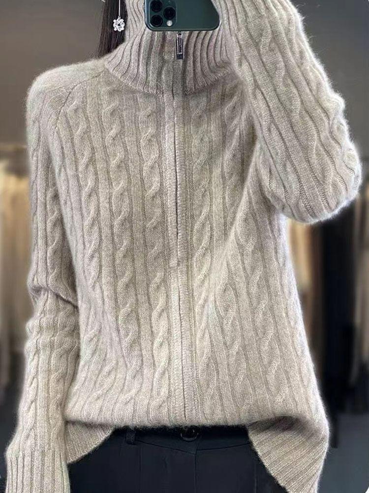 Turtleneck Cable Knit Zip Cardigan Product Image