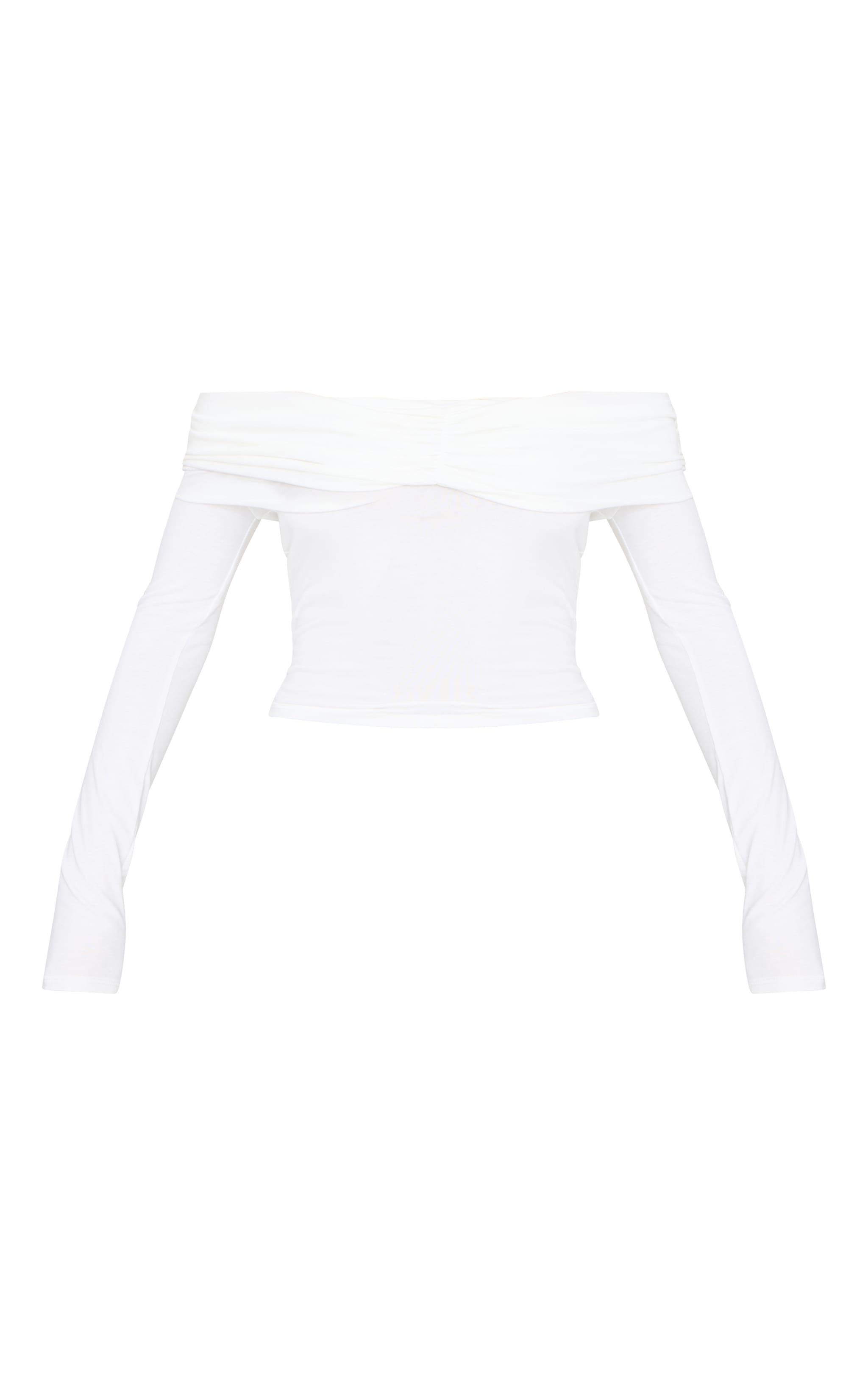 Cream Contour Jersey Ruched Foldover Bardot Crop Top Product Image