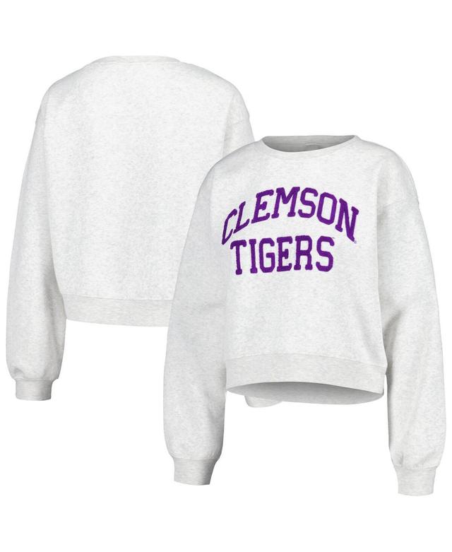 Womens ZooZatz Oatmeal Clemson Tigers Core Chenille Cropped Pullover Sweatshirt Product Image