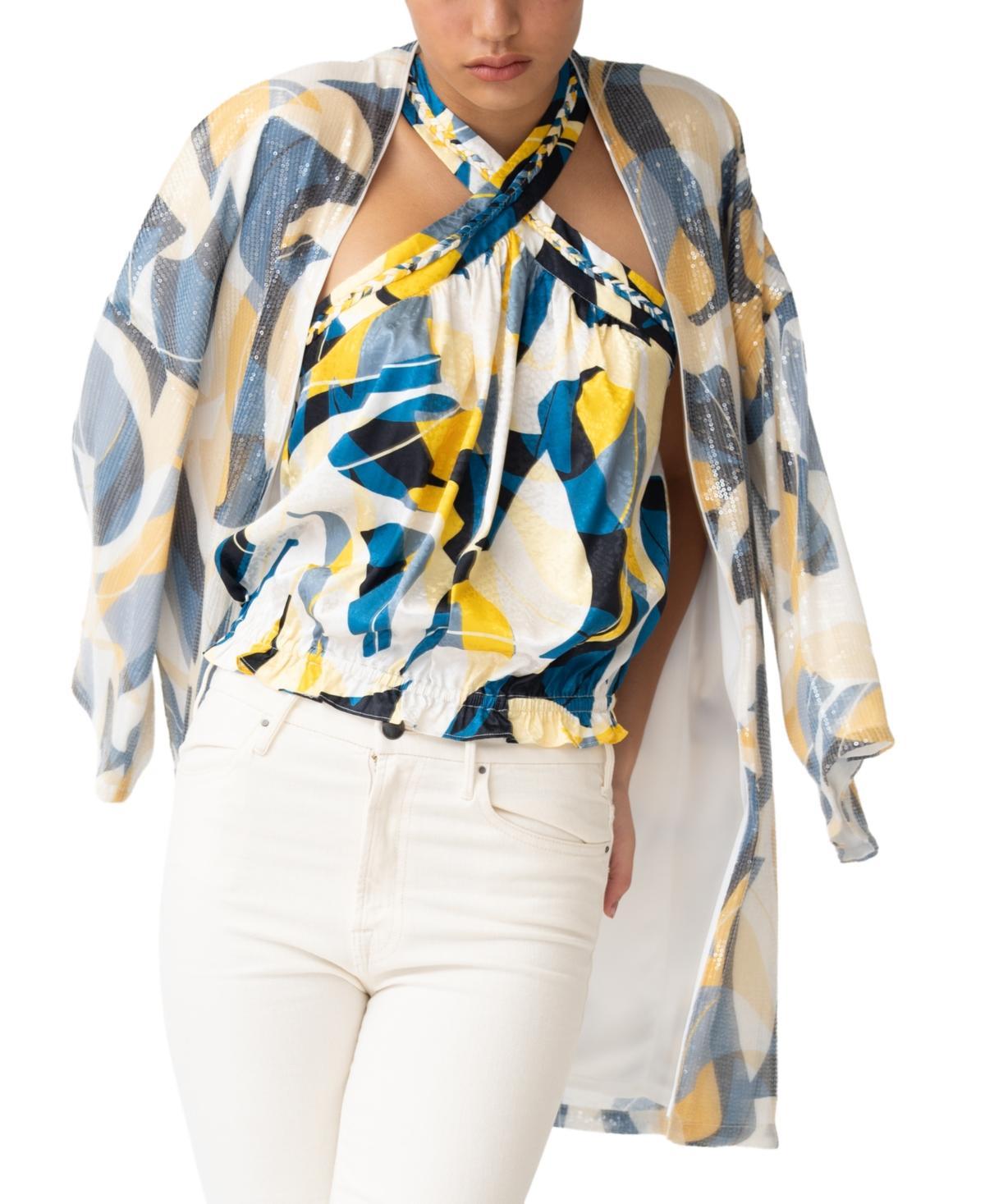 Adrienne Landau Womens Printed Sequin Kimono Cardigan product image