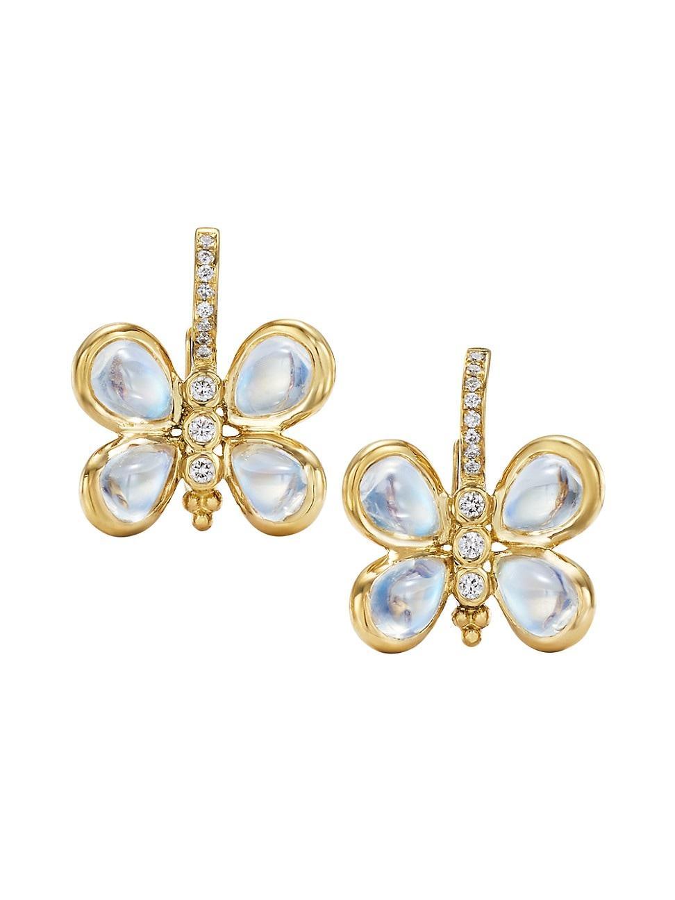 Womens FJ Luna Butterfly 18K Yellow Gold, Blue Moonstone & 0.15 TCW Diamond Earrings Product Image