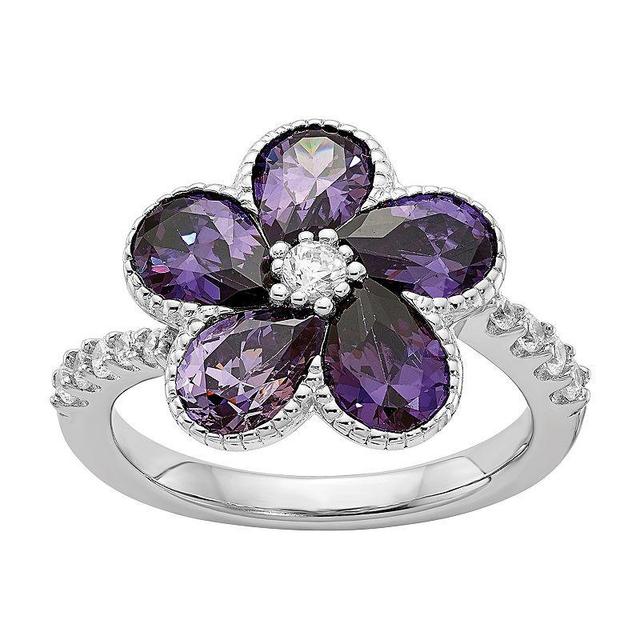 Sophie Miller Sterling Purple Cubic Zirconia Flower Ring, Womens Product Image