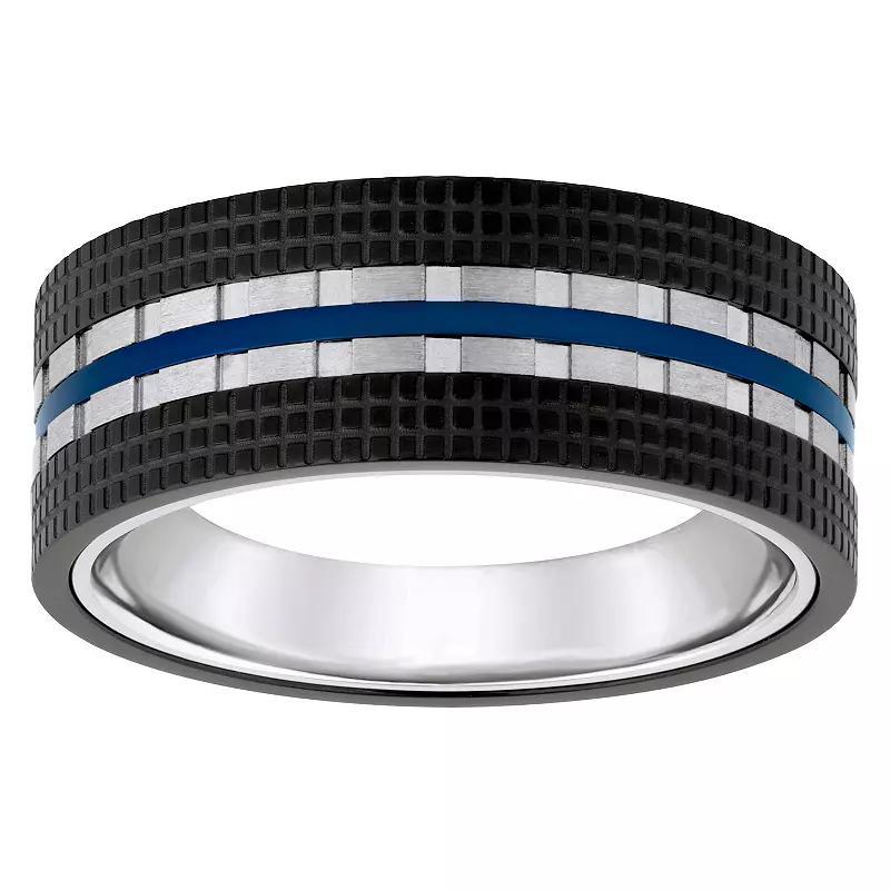 Blue & Black Ion-Plated Stainless Steel Mens Wedding Band Tone Product Image