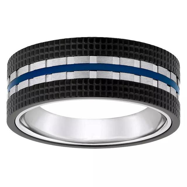 Blue & Black Ion-Plated Stainless Steel Mens Wedding Band Multicolor Product Image