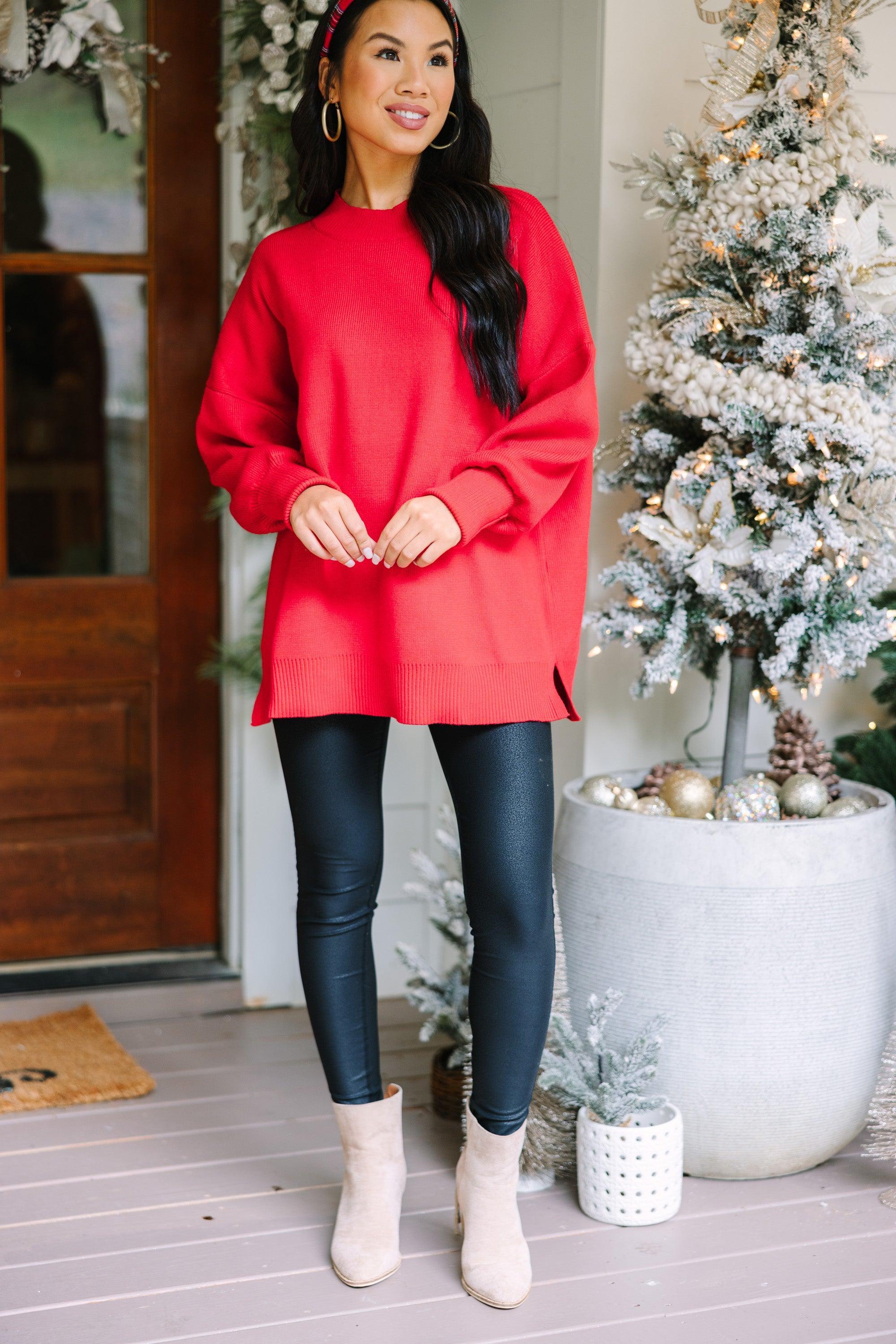 Perfectly You Red Mock Neck Sweater Female Product Image