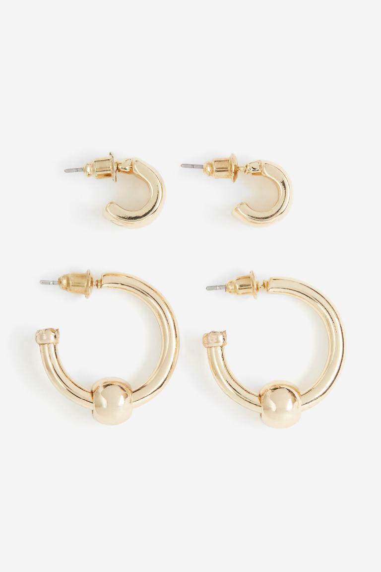 H & M - 2 Pairs Hoop Earrings - Gold Product Image