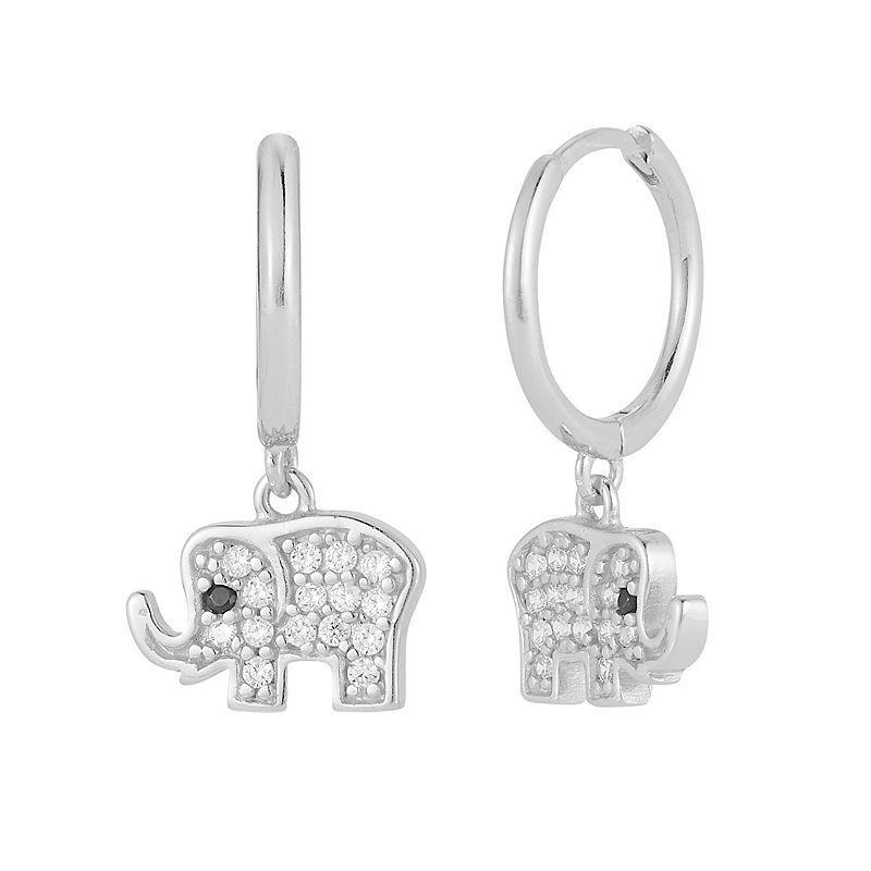 Sunkissed Sterling Cubic Zirconia Elephant Hoop Drop Earrings, Womens, Silver Product Image