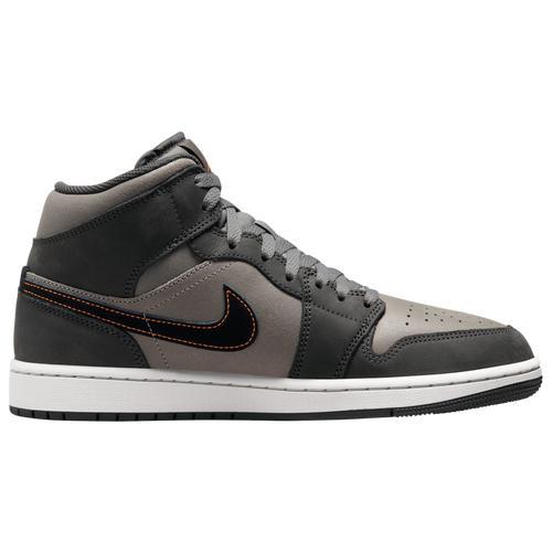 Jordan Mens AJ 1 Mid SE - Basketball Shoes Grey/Black/Orange Product Image