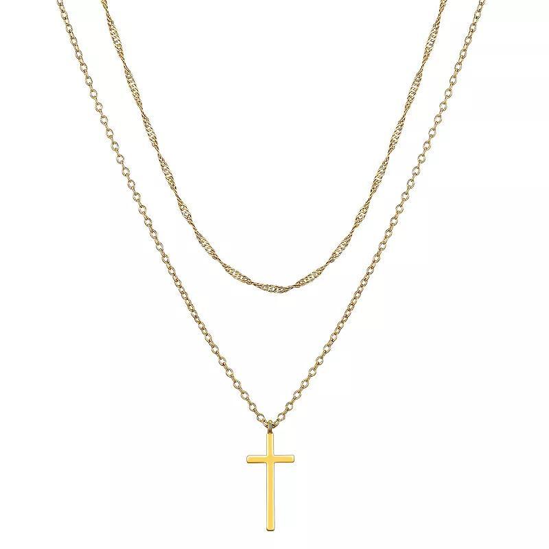 Aqua Moda Waterproof Gold Tone Cross Double Strand Pendant Necklace, Womens Yellow Product Image