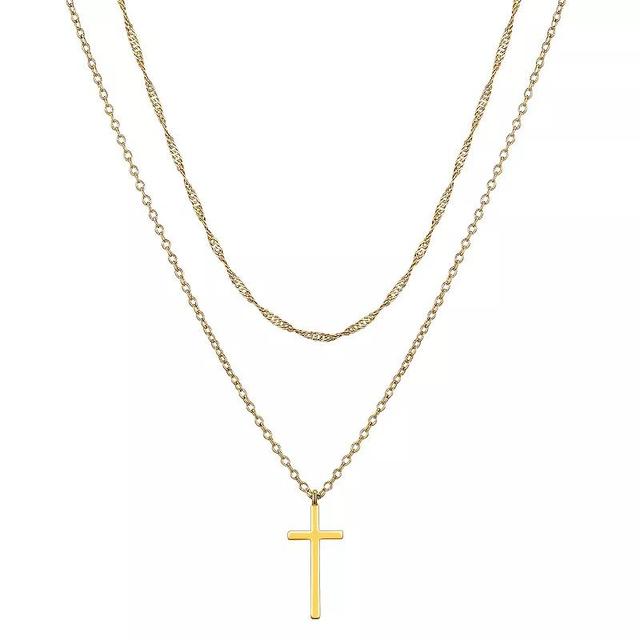 Aqua Moda Waterproof Gold Tone Cross Double Strand Pendant Necklace, Womens Yellow Product Image