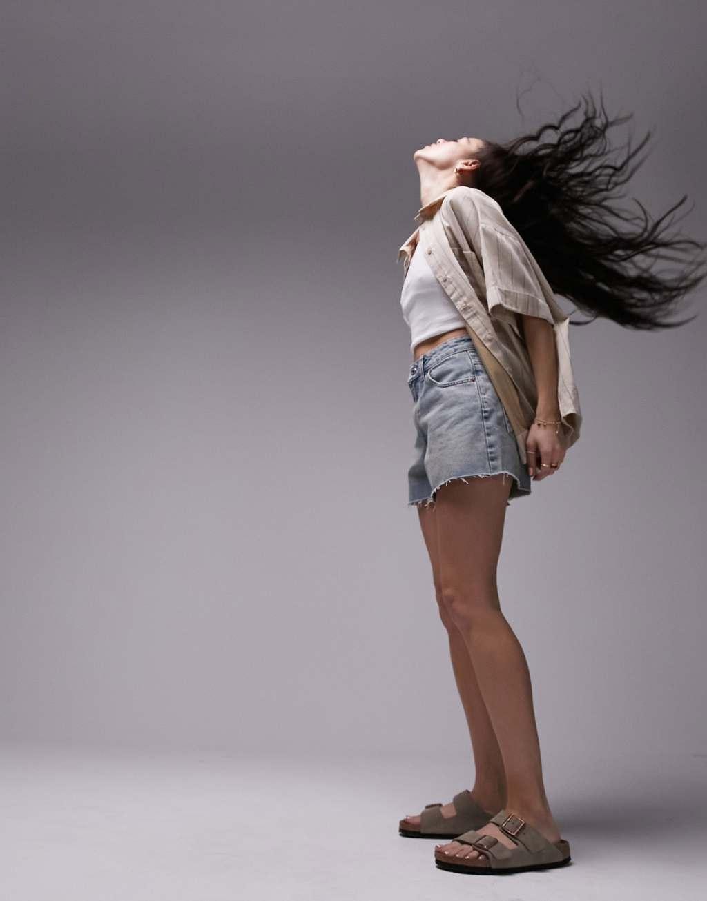 Topshop denim a-line shorts in dirty bleach Product Image