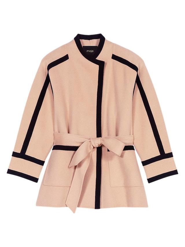 Maje Gicolora Contrast Trim Belted Coat Product Image