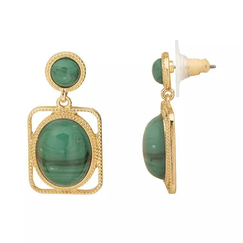 Sonoma Goods For Life Gold Tone Green Stone Textured Frame Drop Earrings, Womens Product Image