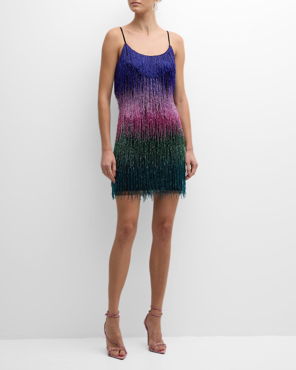 Womens Ombr Beaded Fringe Minidress Product Image