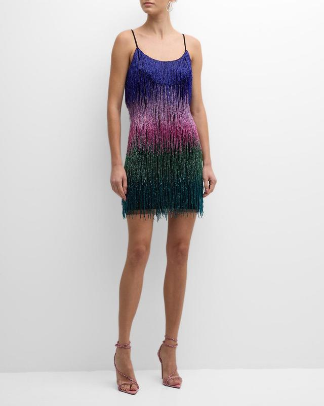 Womens Ombr Beaded Fringe Minidress Product Image