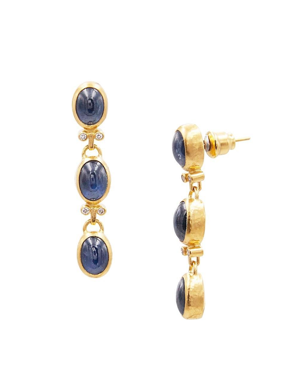 Womens Rune 24K Yellow Gold, Blue Sapphire, & 0.144 TCW Diamond Drop Earrings Product Image