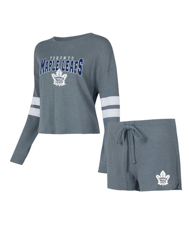 Womens Concepts Sport Gray Distressed Toronto Maple Leafs MeadowLong Sleeve T-shirt and Shorts Sleep Set Product Image