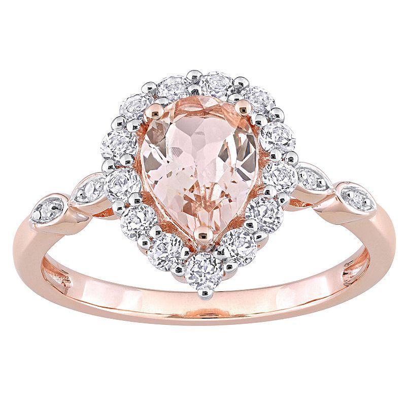 Stella Grace 10k Rose Gold Morganite, White Topaz & Diamond Accent Teardrop Halo Ring, Womens Product Image