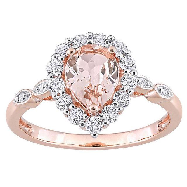 Stella Grace 10k Rose Gold Morganite, White Topaz & Diamond Accent Teardrop Halo Ring, Womens Pink Product Image